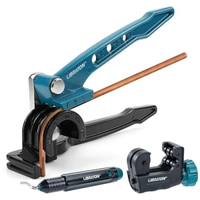 Image of Libraton Manual Tube Bender, Copper Tubing 180 Degree Pipe Bending Tool, 3 in 1 Bender 1/4 5/16 3/8, with Mini Cutter &amp; Deburring for Brass, Aluminum and Thin Steel Tubes