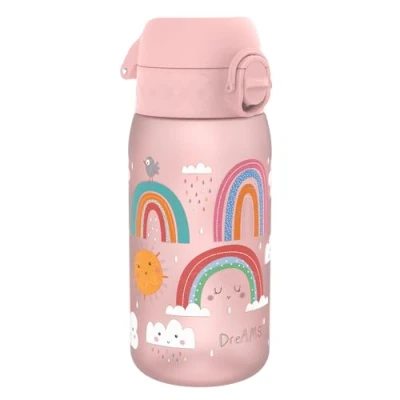 Image of Ion8 Kids Water Bottles, BPA Free, Leakproof, Dishwasher Safe, Easy Open, Secure Lock, Small Boys &amp; Girls Bottle,Kids Drinks Bottle for Spill free Drinking, Light Pink, Rainbows, 350ml/12oz