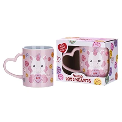 Image of Posh Paws Swizzels Love Hearts 11OZ Sparkles The Unicorn BFF Heart Shaped Handle Ceramic Mug