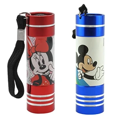 Image of Mickey Mouse and Minnie Aluminum LED Torches 2Pcs, Battery Operated Kids with Wrist Straps, Small Handy Torches, Night Explorer Flash Lights for 3+ Years Children