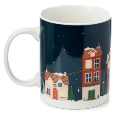 Image of Puckator Christmas Village Porcelain Tea Coffee Mug Funny Home Accessories Cute Gifts for Girlfriend Large Mugs Men Women Hot Drinks Cups Presents Secret Santa Gift Cup Set