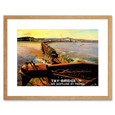 Image of Wee Blue Coo Travel Railway Train Tay Bridge Dundee Scotland River Framed Wall Art Print