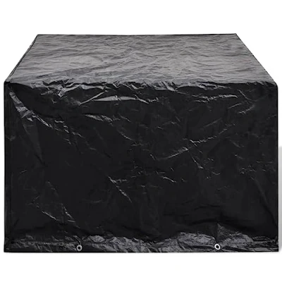 Image of vidaXL Garden Furniture Cover 4 Person Poly Rattan Set Durable and Weather Resistant With 8 Aluminium Eyelets Fastening Rope 113 x 73 cm, Black