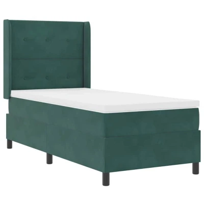 Image of Box Spring Bed with Headboard Dark green 90 x 190 cm Velvet vidaXL