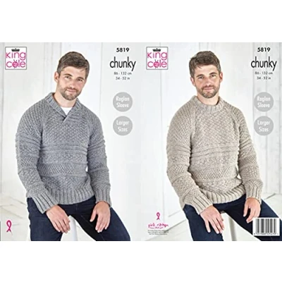 Image of King Cole 5819 Knitting Pattern Mens Round Neck and Collared Sweaters in Big Value Chunky