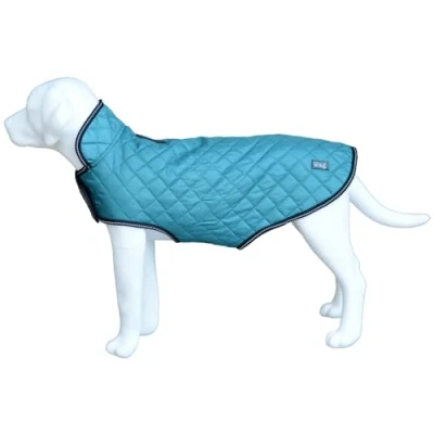 Image of Henry Wag Quilted Dog Jacket Stylish &amp; Practical Coat, Fleece lined, Waterproof Teal Colour Small (40cm)