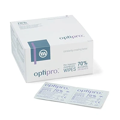 Image of OptiPro Pre Injection Wipes (x200) Individually Wrapped Disposable Medical Skin Cleaning Easy Tear 70% Isopropyl Alcohol Sachet (200 Wipes)