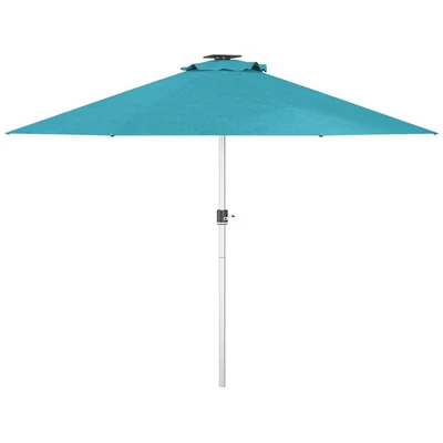 Image of Outsunny Garden Parasol with USB &amp; Solar Charged LED Lights Crank Handle Blue