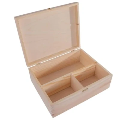 Image of Wooden Box with Dividers 30 x 23.5 10.8 cm 3 Compartments Multipurpose Accessories Storage Organiser Art Supply Display Case Gift Chest Unpainted &amp; Untreated Decorative Wood