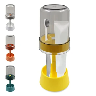 Image of Toothbrush Holder Stand with Tooth Brush Cups/Cover, Toothpaste 3Slots，Dental Storage Organizer Stand, for (Yellow)