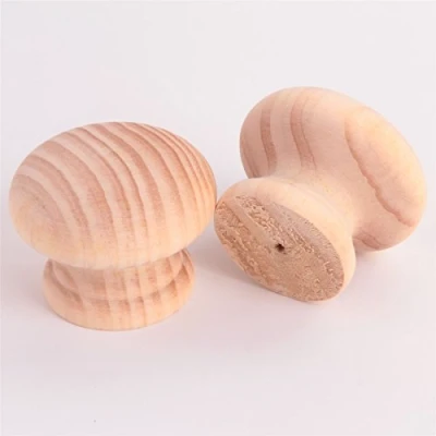Image of 2X Natural Pine Wooden Door Knobs 45mm Pre Drilled Unstained Pull Handle