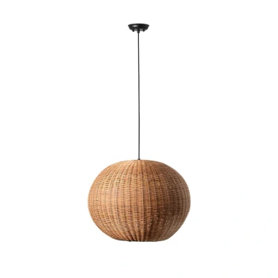 Image of Haka Black, Rattan Globe Pendant Lamp 53cm 2700K