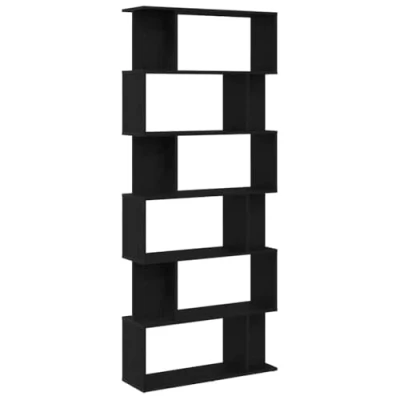 Image of vidaXL 80x24x190.5 cm Bookcase Black Oak Engineered Wood Bookshelf for Living Room/Office Modern Freestanding Display Shelves