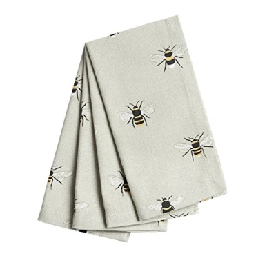 Image of Sophie Allport Bees Napkins, 100% Cotton Dinner Machine Washable, Set of 4, (41 x 41cm) Pale Green