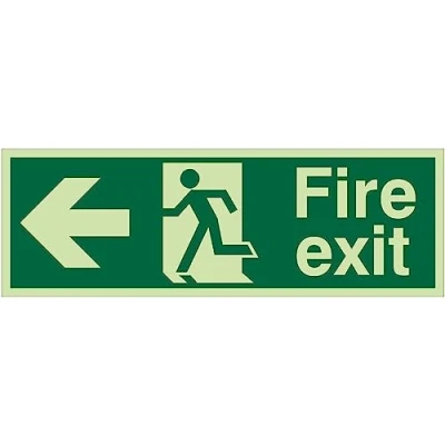 Image of Glow in the Dark Fire Exit Arrow Left Sign 300mm x 100mm Rigid Plastic