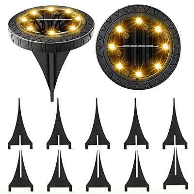 Image of Solar Powered Ground Lights 12 Pack,Waterproof LED Outdoor Disk Decorative,Solar Garden for Landscape Pathway Patio Yard Walkway Path Lawn Driveway Lighting Warm White