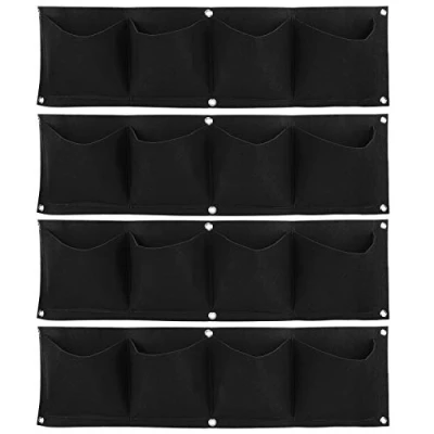 Image of Atyhao 4Pcs Vertical Hanging Outdoor Wall Planter 4 Pocket Plant Grow Bag Mounted Reusable Degradable Felt Garden Herbs, Succulents Artificial Plants or Flowers. (black)