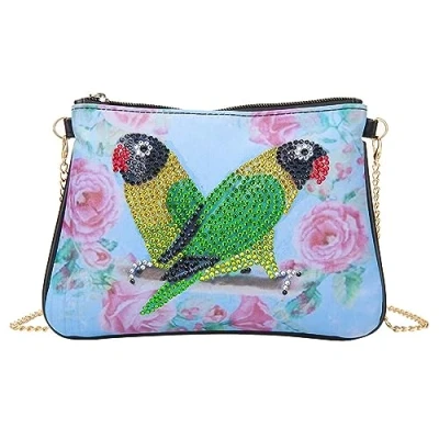 Image of VIONNPPT 5D DIY Diamond Art Painting Cross Body Bag with Chain, Lady Handbag Clutch Purse, Make Up Travel for Girls Women, Parrot