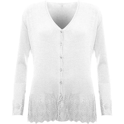 Image of WearAll Plus Size Womens Knitted Button Cardigan Ladies Long Sleeve Crochet Top White 14 16