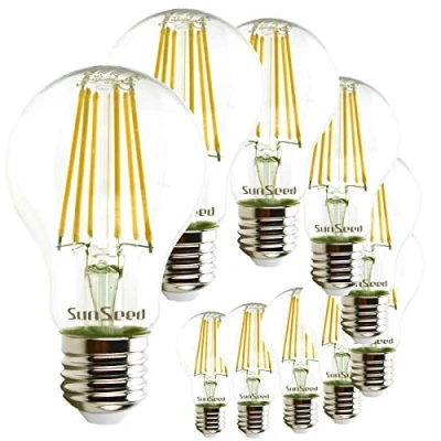 Image of SUNSEED 10 X E27 9W (Equivalent to 83W) Filament LED GLS Light Bulb A60 Warm White 2700K