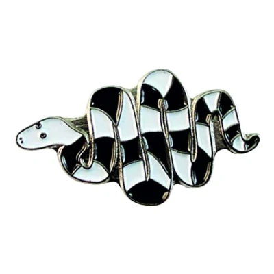 Image of Metal Enamel Pin Badge Brooch Striped Snake (Black &amp; White)