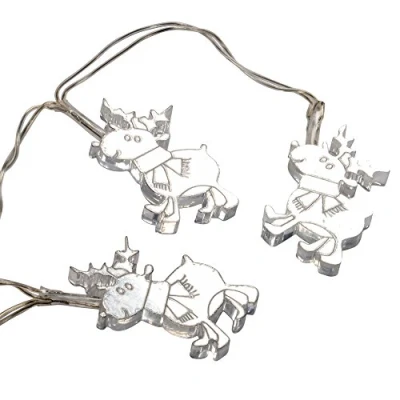 Image of WeRChristmas LED Light String with Reindeer Mirror Garland, 20 Piece 2 m String, White