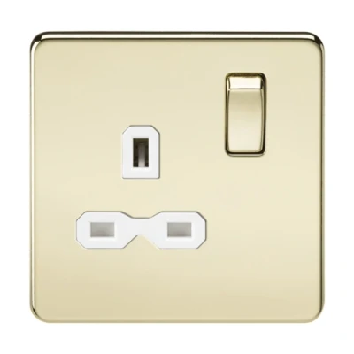 Image of KnightsBridge 1G DP 13A 230V Screwless Polished Brass UK 3 Pin Switched Electrical Wall Socket White Insert