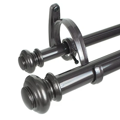 Image of Decopolitan Urn Telescoping Double Drapery Rod Set, 36 72&quot;, Bronze