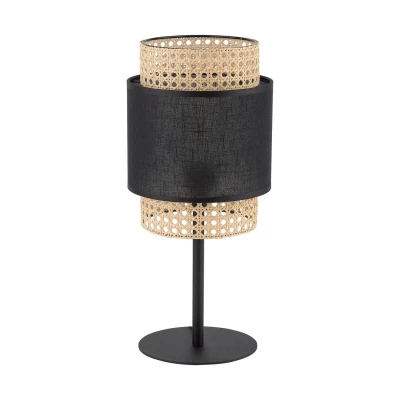Image of Boho Table Lamp With Round Shade Black, Rattan 1xE27