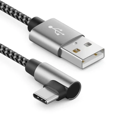 Image of deleyCON 1.5 m USB A to C Cable Male 90 Angled Charging for iPhone 15 16 Pro Max Samsung S24 S23 S22 Pixel iPad MacBook Air Tablets Switch PS5