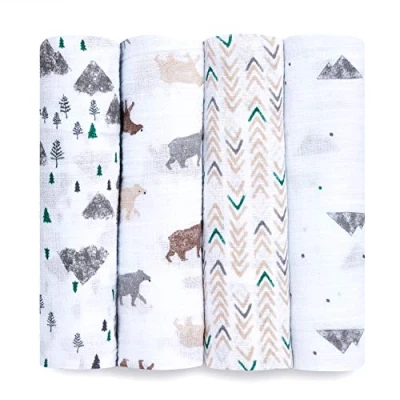 Image of aden + anais Essentials Swaddle Blanket, Muslin Blankets for Girls &amp; Boys, Baby Receiving Swaddles, Newborn Gifts, Infant Shower Items, Toddler Gift, Wearable Swaddling Set, 4 Pack, Bear Necessities