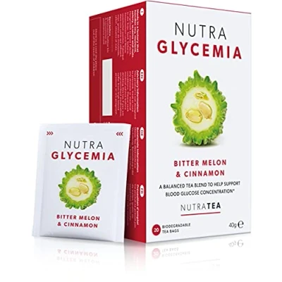 Image of NUTRAGLYCEMIA Blood Glucose Tea Diabetes For Sugar Control &amp; Diabetics Includes Bitter Melon, Cinnamon Fenugreek 120 Enveloped Bags by Nutra Herbal (6 Pack)