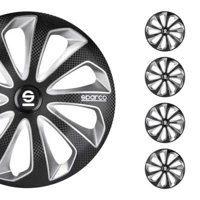 Image of Sparco SP 1475BKSVC Set wheel covers Sicilia 14 inch black/silver/carbon