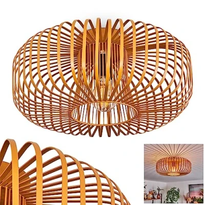 Image of Wemude Ceiling Light, Round Metal lamp in Ochre, Retro Light with Lattice Effect, Ø 40 cm, 1 Flame, E27 socket. Without Bulbs