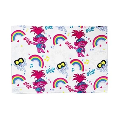 Image of Trolls Official 2 Fleece Blanket Throw Pink &amp; Purple Concert Design Super Soft Perfect For Any Bedroom 150 x 100cm,Multi Coloured,TLSTCCFL001UK