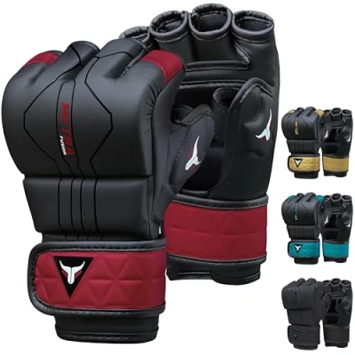 Image of Mytra Fusion MMA Gloves with Open Ventilated Palm Sparring Kickboxing, Grappling, Training, Cage Fighting Mixed Martial Arts (M, Black/Maroon)