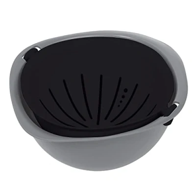 Image of Addis Kitchen Food Salad 2 in 1 Swivel Wash Colander &amp; Serving Mixing bowl set, Black Grey