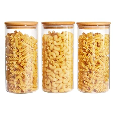 Image of Glass Storage Jars with Lids 1300ML Set of 3 High Borosilicate Clear Airtight Food Container Jar Sealing Lid, Tea, Coffee Beans, Flour, Candy, Cookie, Spice, Cereal
