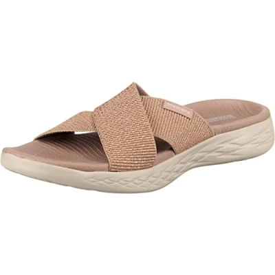Image of Skechers Women&#039;s On the go 600 Glistening Slide Sandal,Rose Gold Textile,7 UK