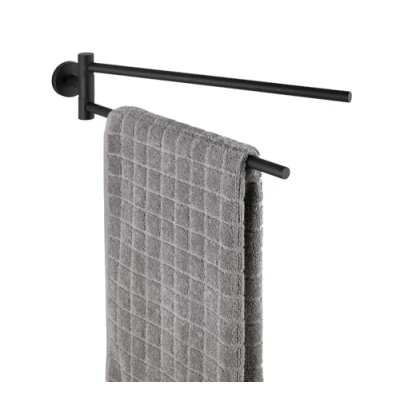 Image of WENKO Bosio Black Matt Towel Rail with 2 Movable Arms Stainless Steel Swivelling 5.5 x 9 43 cm