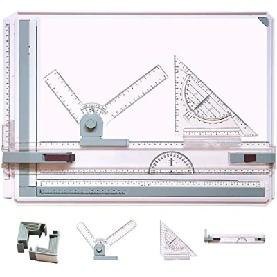 Image of TEHEO A3 Drawing Board, Drafting Table Multi Function Painting, Writing &amp; with Parallel Motion and Adjustable Angle, Technical Drawing, Metric System Art, Architectural Graphics Supplies