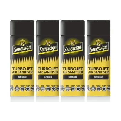 Image of 4 x Bundle New Scents Sovereign Car Home Office Gym Turbojet Air Sanitiser Freshener Spray (Greed)