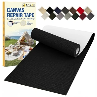 Image of Canvas Repair Tape, 8 x 160 cm Waterproof Fabric Tape for Furniture, Self Adhesive Patches Boat Covers, Sofas, Tents, Louge Chairs, Canopy, Awning Black