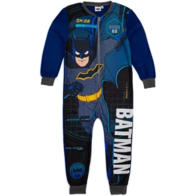 Image of DC Comics Batman Boys Onesie In Black Kids All One Superhero Fleece Jumpsuit Loungewear Pyjamas Movie Comic PJs Cosy Overall Nightwear Pajama Merchandise Gift for Children