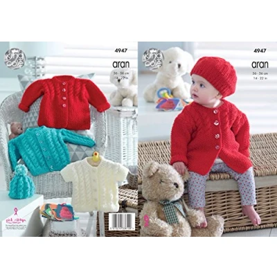 Image of King Cole 4947 Knitting Pattern Baby Childrens Cardigan Jacket and Hat in Comfort Aran,Multicolor,14&quot; 22&quot; chest