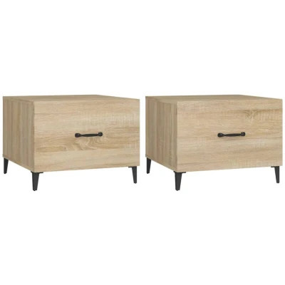 Image of vidaXL Coffee Table with Metal Legs 2 pcs Sonoma Oak 50x50x40 cm