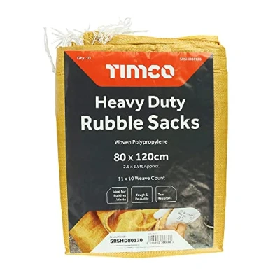 Image of TIMCO Rubble Sacks Heavy Duty Polypropylene Bags/Rubble XXL Tear resistant Reusable 10 bags 80 x 120cm, Yellow Brown
