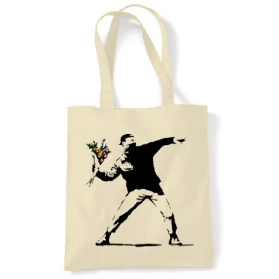 Image of Banksy Flower Thrower Eco Friendly Tote Shoulder Bag