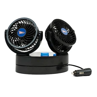 Image of Streetwize Portable Twin Cyclone Oscillating 12v Car Fan Dual Speed with On/Off Button 360 Degree Ideal For: Cars, Van, 4x4&#039;s, Caravans and Motorhome&#039;s SWCF5