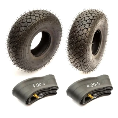 Image of Set Of 2 x Tyres &amp; Innertubes 4.00 5 Black Diamond Block Tread Mobility Scooter Inch